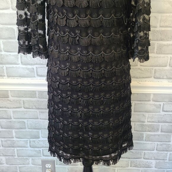 Trina Turk Black Lace Tiered Shift Dress Glam Goth Cocktail Lined Party Whimsey - Picture 9 of 9